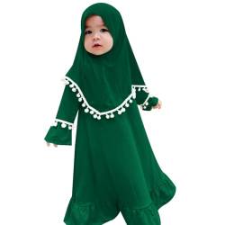 FYMNSI Baby M?dchen Gebetskleidung Muslimisches Kleid Abaya Maxikleid Mit Hijab Kleinkinder Neugeborene Islamisches Gebetskleid Ramadan Kaftan Dubai Outfit Einfarbig Zweiteilig Gr?n 0-6 Monate von FYMNSI