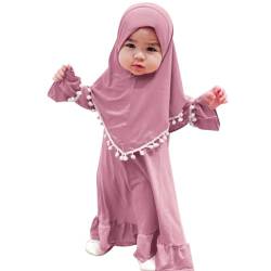 FYMNSI Baby M?dchen Gebetskleidung Muslimisches Kleid Abaya Maxikleid Mit Hijab Kleinkinder Neugeborene Islamisches Gebetskleid Ramadan Kaftan Dubai Outfit Einfarbig Zweiteilig Mauve 2-3 Jahre von FYMNSI