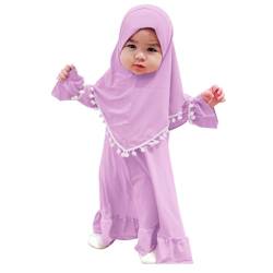 FYMNSI Baby M?dchen Gebetskleidung Muslimisches Kleid Abaya Maxikleid Mit Hijab Kleinkinder Neugeborene Islamisches Gebetskleid Ramadan Kaftan Dubai Outfit Einfarbig Zweiteilig Violett 2-3 Jahre von FYMNSI