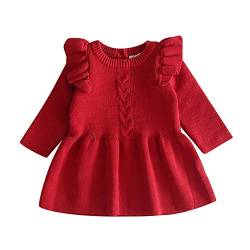 FYMNSI Baby M?dchen Gestrickt Kleid Strick Pullover Langarm Strickkleid Prinzessin Minikleid Herbst Winter Warm H?keln Tops Partykleid Einfarbig Winterpulli Winterpullover Dunkelrot 2-3 Jahre von FYMNSI