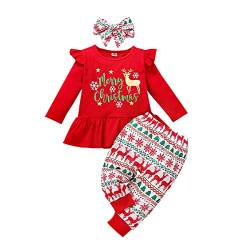 FYMNSI Baby M?dchen Weihnachtsoutfit S?ugling Kleinkinder Mein erstes 1. Weihnachten Party Kleidung Rentier Druck Baumwolle Langarm Top Shirt Hose Stirnband 3tlg Bekleidungsset Rot 3-6 Monate von FYMNSI