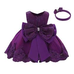 FYMNSI Baby Mädchen Kleid Geburtstag Partykleid Taufkleid Kleinkinder Bowknot Blumen Spitze Tüllkleid Tütü Prinzessin Hochzeit Brautjungfer Festkleid mit Stirnband Outfit Babybekleidung Lila 12-18M von FYMNSI