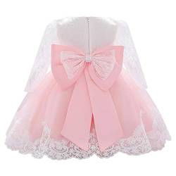 FYMNSI Baby Mädchen Kleid Kinder Blumenmädchen Hochzeit Brautjungfer Geburtstag Partykleider Langarm Taufkleid Spitzenkleid Bowknot Tütü Prinzessin Festkleid Weihnachtskleid Rosa 6-12 Monate von FYMNSI