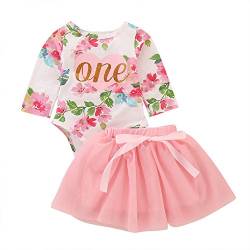 FYMNSI Baby Mädchen Kleidung Erster 1. Geburtstag Party Kleid Tutu Outfit Baumwolle Blumen Langarm Strampler Prinzessin Tütü Tüll Rock Set 1 Jahr Geburtstagsfeier Geschenk Fotoshooting Babybekleidung von FYMNSI