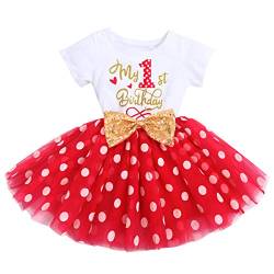 FYMNSI Baby Mädchen Mein 1. Erste Geburtstag Kleid Baumwolle Kurzarm Tutu Tüllkleid Gepunktet Rock Prinzessin 1 Jahr Partykleid Sommerkleid Rot 1 Jahr von FYMNSI