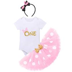 FYMNSI Baby Mädchen Mein 1. Geburtstag Outfit Baumwolle Kurzarm Body Strampler Prinzessin Gepunktet Tütü Tüll Rock Stirnband 3tlg 1 Jahr Alt Party Bekleidungsset Party Kostüm Rosa One 1 Jahr von FYMNSI