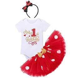 FYMNSI Baby Mädchen Mein 1. Geburtstag Outfit Baumwolle Kurzarm Body Strampler Prinzessin Gepunktet Tütü Tüll Rock Stirnband 3tlg 1 Jahr Alt Party Bekleidungsset Party Kostüm Rot 1. Geburtstag 1 Jahr von FYMNSI