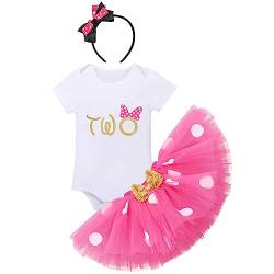 FYMNSI Baby Mädchen Mein 2. Geburtstag Outfit Baumwolle Kurzarm Body Strampler Prinzessin Gepunktet Tütü Tüll Rock Stirnband 3tlg 2 Jahre Alt Party Bekleidungsset Party Kostüm Rose Two 2 Jahre von FYMNSI