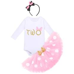 FYMNSI Baby Mädchen Mein 2. Geburtstag Party Outfit Maus Kostüm Baumwolle Langarm Body Strampler Prinzessin Gepunktet Tütü Tüll Rock Stirnband Herbst Winter Bekleidungsset Rosa - Two 2 Jahre von FYMNSI