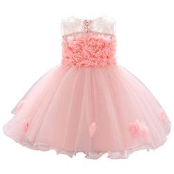 FYMNSI Blumenmädchen Baby Kleid Kleinkinder Tütü Prinzessin Partykleid Taufkleid Geburtstagskleid A-Linie Schleife Blumen Tüllkleid Ärmellos Sommerkleid Festliches Festkleid Rosa 12-18 Monate von FYMNSI