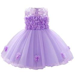 FYMNSI Blumenmädchen Baby Kleid Kleinkinder Tütü Prinzessin Partykleid Taufkleid Geburtstagskleid A-Linie Schleife Blumen Tüllkleid Ärmellos Sommerkleid Festliches Festkleid Violett 12-18 Monate von FYMNSI