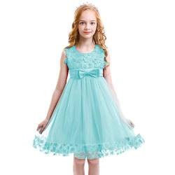 FYMNSI Blumenmädchen Kleid Kinder Prinzessin Tütü Tüllkleid Hochzeit Brautjungfer Abendkleid Schleife Festliches Festkleid Geburtstag Partykleid Kurzes Ärmellos Sommerkleid Blaugrün 5-6 Jahre von FYMNSI