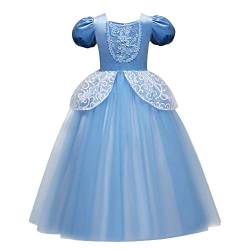 FYMNSI Cinderella Kostüm Kleid für Kinder Mädchen Märchen Aschenputtel Karneval Fasching Prinzessinnenkleid Tüll Maxikleid Halloween Geburtstagsfeier Cospaly Tutu Ballkleid Lang Festkleid Blau 4 Jahre von FYMNSI