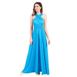 FYMNSI Damen Abendkleid Hochzeit Brautjungfernkleid Maxi Lang Partykleid Cocktailkleid Multiway Wickelkleid V-Ausschnitt Festlich Kleid Rückenfrei Neckholder Maxikleid Sommer Strandkleid Blau XS von FYMNSI