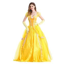 FYMNSI Damen Belle Kostüm Kleid Erwachsene Die Schöne und das Biest Fasching Karneval Cosplay Prinzessin Langes Abendkleid Halloween Costume Weihnacten Partykleid Märchen Verkleiden + Handschuhen S von FYMNSI