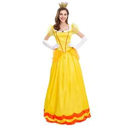 FYMNSI Damen Belle Kostüm Prinzessinnen Langes Abendkleid Die Schöne und das Biest Prinzessin Cosplay Gelb Kleid Erwachsene Fasching Karneval Verkleidung Weihnachten Geburtstag Partykleid Gelb L von FYMNSI