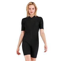 FYMNSI Damen Einteiler Badeanzug Rashguard Surfanzug mit Bein Reißverschluss UPF 50+ Bademode Surfen Schwimmanzug Neoprenanzug Gebaut in BH Bauchweg Sportlich Sonnenschutz Badebekleidung Schwarz S von FYMNSI