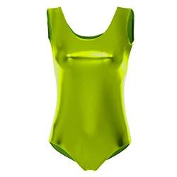 FYMNSI Damen Gl?nzende Ballettanzug Ballettbody Sport Tanz Body Gymnastikanzug Trikot ?rmellos Bodysuit Metallic Wetlook Einteiler Turnanzug Leotard Overall Lack Leder Oberteile Kost?me Hellgr?n L von FYMNSI