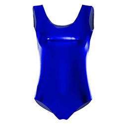 FYMNSI Damen Gl?nzende Ballettanzug Ballettbody Sport Tanz Body Gymnastikanzug Trikot ?rmellos Bodysuit Metallic Wetlook Einteiler Turnanzug Leotard Overall Lack Leder Oberteile Kost?me K?nigsblau 3XL von FYMNSI