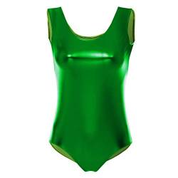 FYMNSI Damen Gl?nzende Ballettanzug Ballettbody Sport Tanz Body Gymnastikanzug Trikot ?rmellos Bodysuit Metallic Wetlook Einteiler Turnanzug Leotards Overall Lack Leder Oberteile Tops Kost?me Gr?n M von FYMNSI