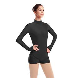 FYMNSI Damen Langarm Ballettanzug Ballettbody Sport Tanz Body Gymnastikanzug Trikot Bodysuit Einteiler Turnanzug Leotards Overall Stehkragen Einfarbig Elegant Bodies Ballett Langarmbody Schwarz 2XL von FYMNSI