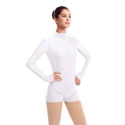 FYMNSI Damen Langarm Ballettanzug Ballettbody Sport Tanz Body Gymnastikanzug Trikot Bodysuit Einteiler Turnanzug Leotards Overall Stehkragen Einfarbig Elegant Bodies Ballett Langarmbody Wei? S von FYMNSI