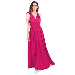 FYMNSI Damen Multiway Langes Abendkleid Hochzeit Brautjungfernkleid Bodenlang Party Cocktailkleid Cabrio Wickelkleid V-Ausschnitt Festkleid Rückenfrei Neckholder Maxikleid Sommer Strandkleid Rose L von FYMNSI