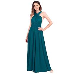 FYMNSI Damen Multiway Langes Abendkleid Hochzeit Brautjungfernkleid Bodenlang Partykleid Cocktailkleid Wickelkleid V-Ausschnitt Rückenfrei Neckholder Maxikleid Sommer Strandkleid Blaugrün XS von FYMNSI