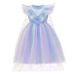 FYMNSI ELSA Kostüm Mädchen Eiskönigin Verkleidung Prinzessin Pailletten Tüllkleid mit Schneeflocke Umhang Outfit für Karneval Fasching Halloween Cosplay Weihnachten Geburtstag Party Blau 4-5 Jahre von FYMNSI