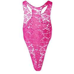 FYMNSI Herren Body Sissy Transparent Spitzenbody Ärmellos Bodysuit Einteiler Stringbody Unterwäsche Unterhemd Sommer Männerbody Overall Nachtwäsche Muskel Shirt Tank Top Reizwäsche Dessous Rose L von FYMNSI