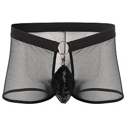 FYMNSI Herren Boxershort Transparent Netz Briefs Slip Metall Ring Retroshorts Männer Boxerbriefs Sexy Mesh Unterwäsche Durchsichtige Trunks Shorts Dessous Unterhosen Reizwäsche Nachtwäsche Schwarz von FYMNSI