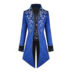 FYMNSI Herren Gothic Steampunk Frack Mantel M?nner Langes Smoking Mittelalter Viktorianischen Retro Jacke mit Waistcoat Uniform Karneval Fasching Halloween Kost?m Party Cosplay 1# Blau L von FYMNSI