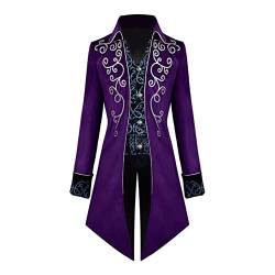 FYMNSI Herren Gothic Steampunk Frack Mantel M?nner Langes Smoking Mittelalter Viktorianischen Retro Jacke mit Waistcoat Uniform Karneval Fasching Halloween Kost?m Party Cosplay 1# Lila 2XL von FYMNSI