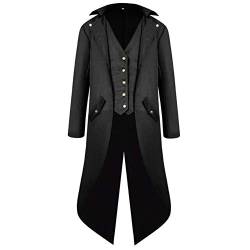 FYMNSI Herren Gothic Steampunk Frack Mantel Männer Mittelalter Viktorianischen Vintage Jacke mit Waistcoat Uniform Lange Smoking Karneval Fasching Halloween Kostüm Party Cosplay Verkleidung Schwarz L von FYMNSI