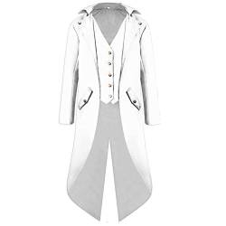 FYMNSI Herren Gothic Steampunk Frack Mantel Männer Mittelalter Viktorianischen Vintage Jacke mit Waistcoat Uniform Lange Smoking Karneval Fasching Halloween Kostüm Party Cosplay Verkleidung Weiß L von FYMNSI