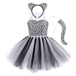 FYMNSI Kinder Baby Halloween Tier Kost?m M?dchen Leopard Cosplay T?t? Kleid Mit Ohren Stirnband Schwanz Outfit f?r Geburtstagsfeier Fasching Mottoparty Karneval Weihnachten Verkleidung Schwarz 11-12J von FYMNSI