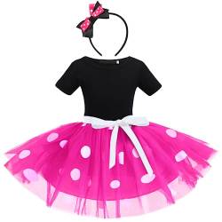 FYMNSI Kinder Baby Mädchen Minnie Mouse Kostüme Halloween Weihnachten Fasching Verkleidung Geburtstag Party Outfit Kurzarm Gepunktet Tütü Tüll Prinzessin Partykleid mit Stirnband Rose 3-4 Jahre von FYMNSI