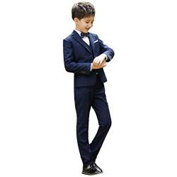 FYMNSI Kinder Jungen Anzug Smoking Set Gentleman Kostüm Blazer Langarm Hemd Hose Fliege 4tlg Taufe Hochzeit Festliche Formal Abend Formelle Kleidung Anzüge Sakkos Taufkleidung Marineblau 2-3 Jahre von FYMNSI