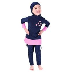 FYMNSI Kinder Mädchen Musliman Badeanzug UPF Sonnenschutz Vollständige Decke Hijab Burkini Badeanzug Oberteil Langarm und Hose Strandset, blau, 9-10 Jahre von FYMNSI