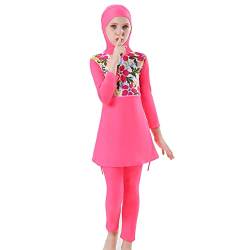 FYMNSI Kinder Mädchen Muslimischen Badeanzug Burkini Modest Islamischen Ganzkörper Full Cover Langarm Top Hose 2er Set Wassersport Surfen Outfit Bademode Schwimmanzug Muslim Swimwear Rose 11-12 Jahre von FYMNSI