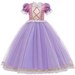 FYMNSI Kinder Prinzessin Rapunzel Kostüm Mädchen Sofia Karneval Fasching Cosplay Pailletten Spitze Tüll Maxikleid Halloween Geburtstag Party Ankleiden Zeremonie Hochzeit Abendkleider Lila 8-9 Jahre von FYMNSI