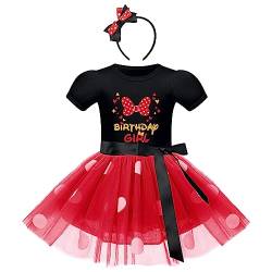 FYMNSI Kleinkinder Baby Mädchen Mouse Kostüm Geburtstag Partykleid Kurzarm Gepunktet Tutu Tüll Prinzessin Kleid Festkleid Halloween Weihnachtskleid mit Stirnband Fasching Karneval Schwarz 3-4 Jahre von FYMNSI