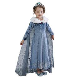 FYMNSI Mädchen Elsa Anna Kostüm Kleid Party Outfit Verkleidung Up Schneekönigin Prinzessin Halloween Karneval Cosplay Kleid für 2-8 Jahre, Blau 02, 5-6 Jahre von FYMNSI