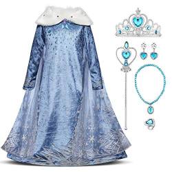 FYMNSI Mädchen Elsa Anna Kostüm Kleid Party Outfit Verkleidung Up Schneekönigin Prinzessin Halloween Karneval Cosplay Kleid für 2-8 Jahre, Blau 02 + Zubehör, 2-3 Jahre von FYMNSI