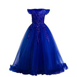 FYMNSI Mädchen Kleid Kinder Party Hochzeit Besondere Prinzessin Festzug Tutu Tüll Kleider Stickerei Blumenmädchenkleid Abschlussball Ballkleid Hochzeitskleid Geburtstagskleid Abendkleid Blau 5-6 Jahre von FYMNSI