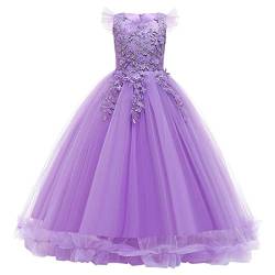 FYMNSI Mädchen Kleid Kinder Party Hochzeit Prinzessin Festzug Tutu Tüll Kleider Stickerei Blumenmädchenkleid Abschlussball Ballkleid Hochzeitskleid Geburtstagskleid Abendkleid Violett 6-7 Jahre von FYMNSI