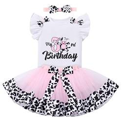 FYMNSI Mädchen Kuh 3. Geburtstag Outfit Drei Jahre Alt Bauernhof Tier Themen Party Fotoshooting Milchkuh Baumwolle Kurzarm T-shirt Top Prinzessin Tutu Rock Stirnband 3er Bekleidungsset Rosa von FYMNSI