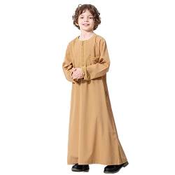 FYMNSI Muslimische Jungen Robe Kinder Abaya Kaftan Islamische Gebetskleidung Arabischer Mittlerer Osten Dubai Langarm Jubba Thobe Reißverschluss Roben Muslim Gebet Ramadan Kamel 5-6 Jahre von FYMNSI