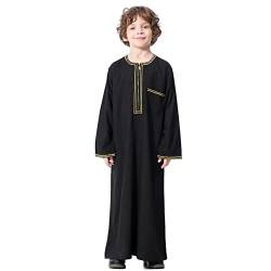 FYMNSI Muslimische Jungen Robe Kinder Abaya Kaftan Islamische Gebetskleidung Arabischer Mittlerer Osten Dubai Langarm Jubba Thobe Reißverschluss Roben Muslim Gebet Ramadan Schwarz 4-5 Jahre von FYMNSI