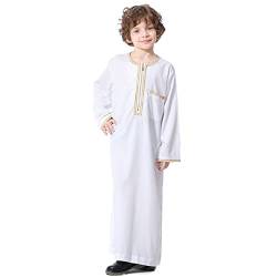 FYMNSI Muslimische Jungen Robe Kinder Abaya Kaftan Islamische Gebetskleidung Arabischer Mittlerer Osten Dubai Langarm Jubba Thobe Reißverschluss Roben Muslim Gebet Ramadan Weiß 11-12 Jahre von FYMNSI